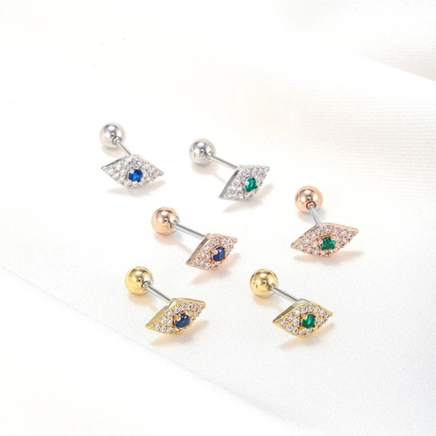 Evil Eye Stud Earrings Copper Zircon With Stainless Steel Earring Post Screw Ball Back Helix Piercing Minimalist Women