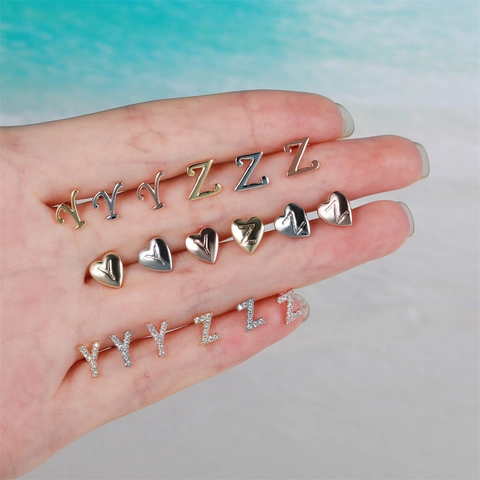 Minimalist 26 English Initial Letter Stud Earrings 18K Gold Plated Brass Screw Back Ball Back Helix Cartilage Ear Bone Nail Jewelry For Women