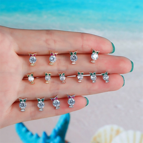 Roestvrij Staal Uil Dier Piercing Schroefbal Oorknopjes Voor Vrouwen Leuke Zirkonia Goud Zilver Rozegoud Oorsieraden