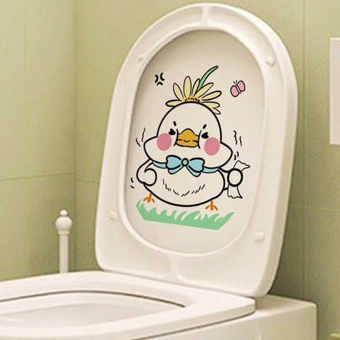 Adesivo Per Coperchio Del Water Pulcino Cartone Animato Impermeabile PVC Decalcomania Da Parete Bagno Autoadesivo Arredamento