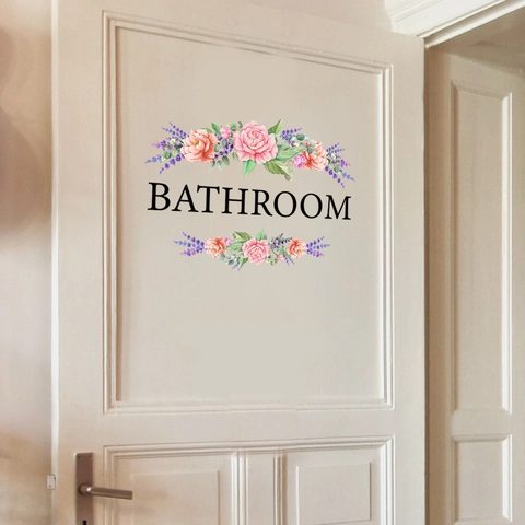 Badezimmer Wandtattoo PVC Floral Blume Rose Lavendel Design Abnehmbar Selbstklebend Wasserdicht Türaufkleber Wohndeko