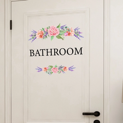 Badezimmer Wandtattoo PVC Floral Blume Rose Lavendel Design Abnehmbar Selbstklebend Wasserdicht Türaufkleber Wohndeko