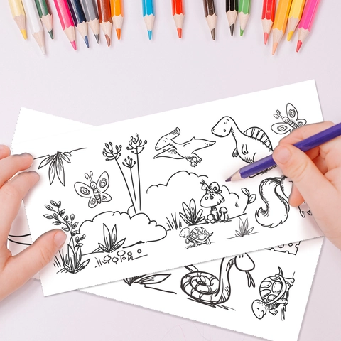 Stickers Muraux Dinosaure à Colorier DIY Dessin au Trait Animaux Dessin Animé Autocollants en PVC pour Décoration Chambre Enfant