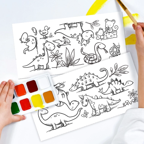 Stickers Muraux Dinosaure à Colorier DIY Dessin au Trait Animaux Dessin Animé Autocollants en PVC pour Décoration Chambre Enfant