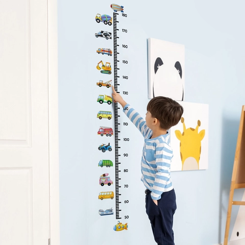 Kids Height Growth Chart Wall Sticker Cartoon Vehicles PVC Removable Measurement Scale For Bedroom Nursery Room Decoration
