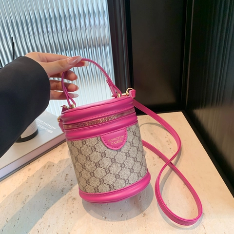 Bolso Bombonera Cilíndrico Vintage con Monograma para Mujer Cuero PU Color de Contraste Bolso de Hombro Bandolera Moda Casual Versátil