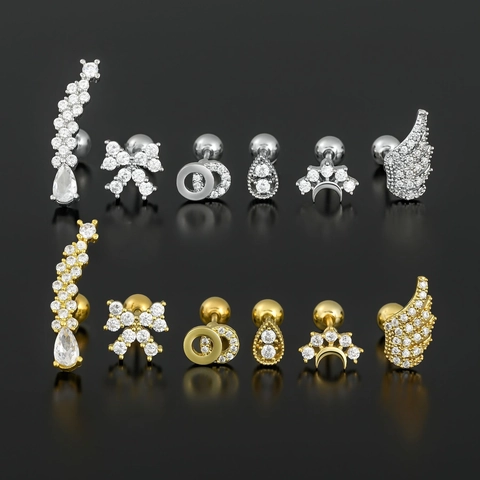Pendientes de Cartílago de Cobre Zirconia Ala Lazo Gota de Agua Poste de Aleación de Titanio Oro Plata Oro Rosa Joyería de Piercing Mujer