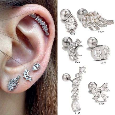 Pendientes de Cartílago de Cobre Zirconia Ala Lazo Gota de Agua Poste de Aleación de Titanio Oro Plata Oro Rosa Joyería de Piercing Mujer