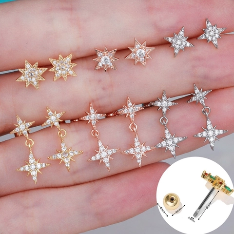 Boucles D'oreilles Étoile Zircon Avec Tige En Acier Inoxydable Base Cuivre Fermoir À Vis Piercing Style Rétro Femme