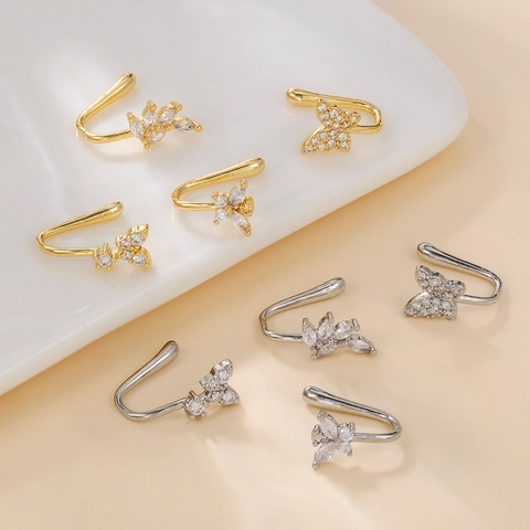 Copper Zirconia Butterfly Heart Leaf Nose Ring Non Piercing Nose Cuff Jewelry For Women Gold Silver Non Pierced Nose Clip