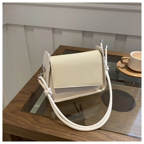 Borsa Tracolla Donna Pelle PU Patchwork Intrecciato Patta Asimmetrica Corda Annodata Minimalista Vintage Casual Borsa Spalla