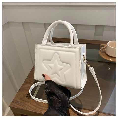 Borsa Donna alla Moda con Stella in Rilievo Piccola Borsa Quadrata in Pelle PU Tracolla Versatile Borsa a Mano per Pendolari