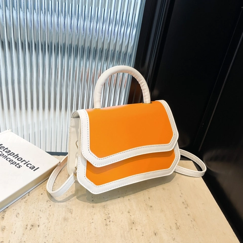 Damen Kontrastfarbe PU Leder Umhängetasche Mode Handtasche Kleine Quadratische Schultertasche Mit Tragegriff Verstellbarem Riemen