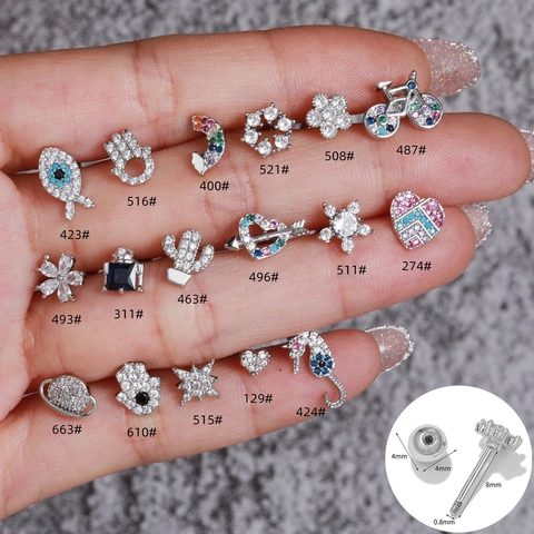 Kupfer Zirkonia Knorpel Piercing Ohrstecker Schraubverschluss Kleine Hamsa Herz Tier Ohrringe Für Damen Punk Ins Schmuck