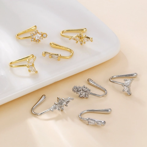 Zircon U Shaped Nose Clip Non Pierced 18K Gold Plated Copper Geometric Fake Nose Ring For Women