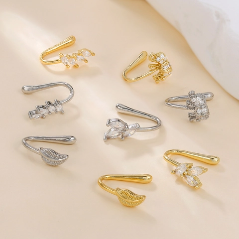 Copper Zirconia Non Pierced Nose Ring Clip On U Shaped Leaf Elephant Bow Nose Cuff Body Jewelry For Women Men