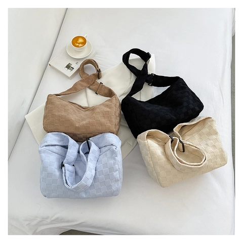 Borsa a Spalla Hobo da Donna con Trama a Scacchiera Intrecciata Grande Capacità Borsa a Tracolla in Flanella a Quadri con Tracolla Larga Regolabile Minimalista Urbana