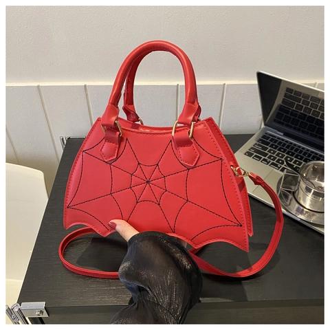 Gothic Punk Πρωτότυπη Τσάντα Tote σε Σχήμα Νυχτερίδας για Γυναίκες PU Δέρμα Κέντημα Ιστός Αράχνης Halloween Τσάντα Χιαστί