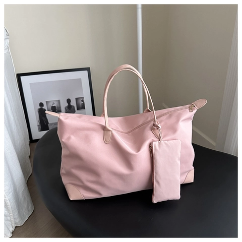 Große Kapazität Wasserdichte Nylon Tote Tasche Und Kleiner Beutel Spleißen Ledergriff Reisetasche Für Damen Street Casual Daily Handtasche