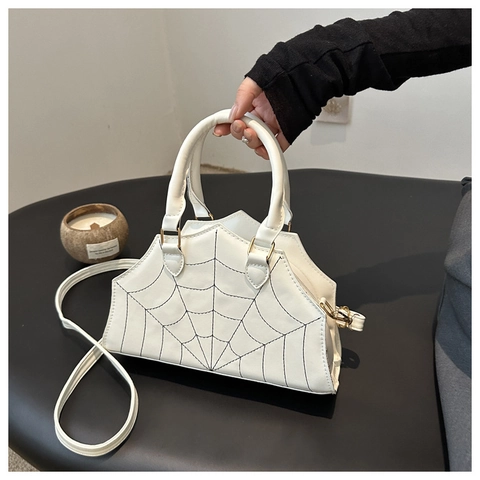 Women Spider Web Stitching Handbag PU Leather Gothic Punk Shoulder Crossbody Bag With Adjustable Strap Novelty Fashion