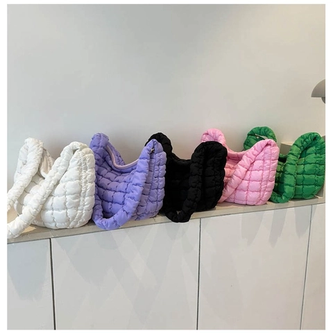 Bolso de Axila de Nube Acolchado para Mujer Bolso de Mano Hobo de Nylon Puffer de Moda Bolso de Hombro de Color Sólido para Viajes