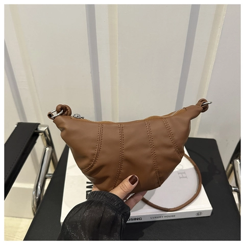 Bolso Croissant Mujer Minimalista de Cuero PU Axila Bolso de Hombro Color Sólido Plisado Dumpling Moda Casual Bandouliera