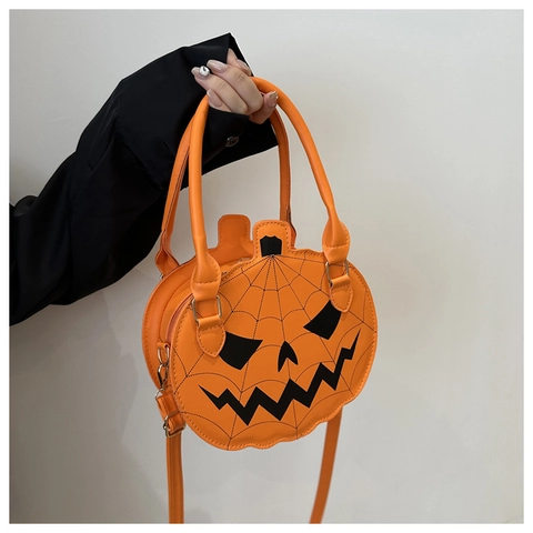 Bolso De Hombro Con Forma De Calabaza De Halloween De Cuero PU Bolso Cruzado Jack O Lantern Telaraña Accesorio De Fiesta Mujer