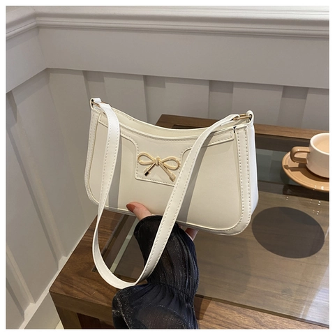 Bolso de Axila de Cuero PU con Lazo a la Moda para Mujer Bolso de Hombro Cuadrado Pequeño de Color Sólido Elegante Casual Hobo
