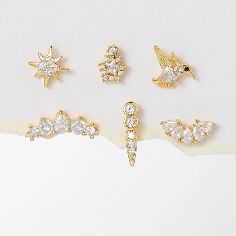 Zircon Star Hummingbird Cartilage Stud Earrings With Stainless Steel Earring Post Screw Ball Back Piercing Jewelry