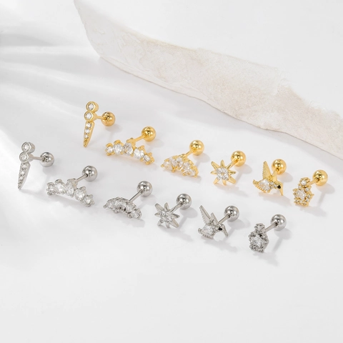 Zircon Star Hummingbird Cartilage Stud Earrings With Stainless Steel Earring Post Screw Ball Back Piercing Jewelry