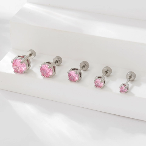Orecchini a Lobo in Acciaio Inossidabile e Zircone Con Perno in Argento Sterling 925 Tondi Geometrici per Donna