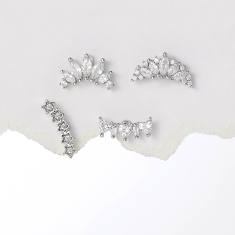 Boucles d'Oreilles Clous en Acier Inoxydable Zircone Coeur Étoile Couronne pour Femmes Bijoux de Piercing Clous de Cartilage Or Argent
