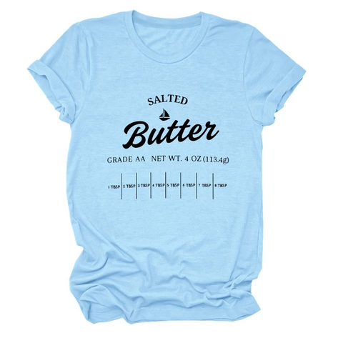 Maglietta da Donna con Stampa Grafica Salted Butter Casual in Misto Cotone Girocollo a Maniche Corte