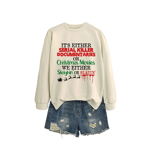 Sweatshirt Décontracté pour Femmes avec Slogan de Noël Imprimé de Lettres Humoristiques Col Rond Ample Manches Longues Pullover de Fête
