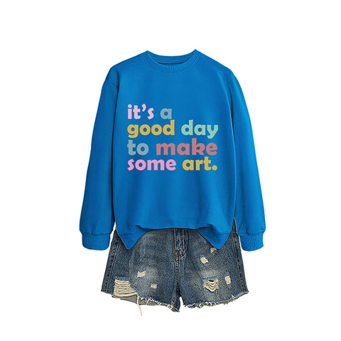 Sweat-shirt À Col Rond Pour Femmes Mélange De Coton Manches Longues Imprimé Lettres D'art Pull Décontracté Ample