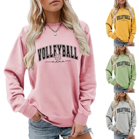 Felpa Volleyball Mama Donna Casual Girocollo Manica Lunga Misto Cotone Pullover Sportivo Top Grafico