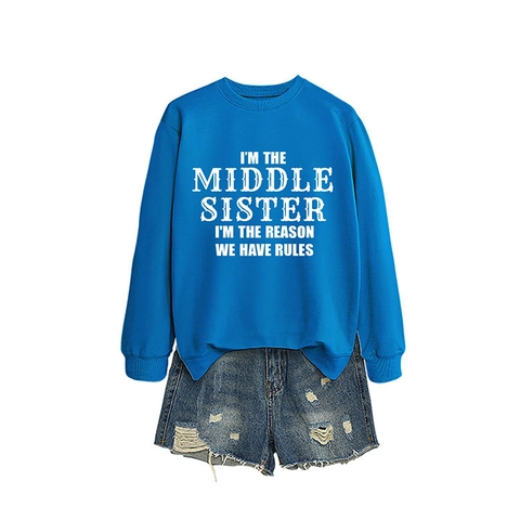 Felpa E Pantaloncini Con Stampa Lettere Middle Sister Misto Cotone Girocollo Manica Lunga Pullover Casual Moda Donna Comoda