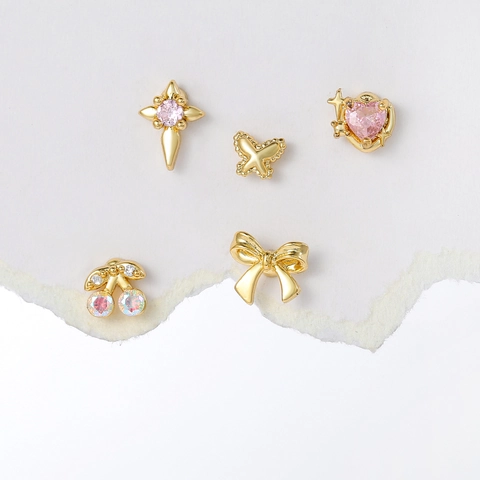 Cubic Zirconia Cartilage Stud Earrings Brass 18K Gold Plated Stainless Steel Earring Post Screw Back Bowknot Heart Star