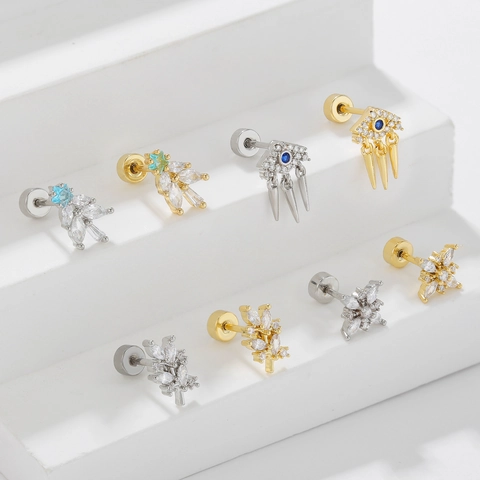 Bohemian Evil Eye Star Leaf Stud Earrings Zirconia Inlay With Stainless Steel Earring Post For Women