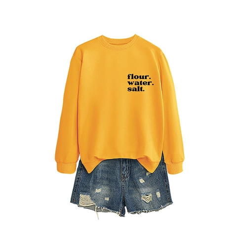 Sweat-Shirt À Imprimé Lettres Flour Water Salt Coton Polyester Col Rond Manches Longues Pull Décontracté Pour Femmes