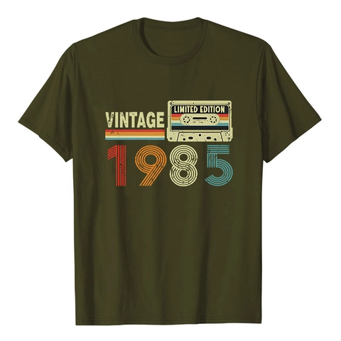 Maglietta da Uomo Vintage 1985 con Stampa a Cassetta in Misto Cotone Girocollo Manica Corta Vestibilità Larga
