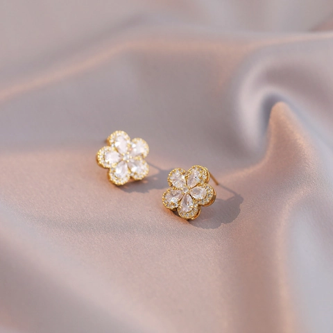 Gioielli Eleganti Fiore A Cinque Petali Acciaio Inossidabile Collana E Orecchini In Zircone Per Donne