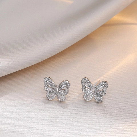 Pendientes De Botón Mariposa Elegantes Aleación Micro Pave Circón Joyas Brillantes Para Mujeres Moda Accesorios Diario