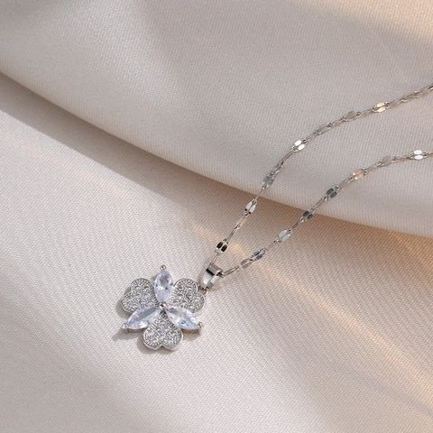 Collana E Orecchini A Fiore Di Trifoglio In Acciaio Al Titanio Zircone Gioielli Eleganti Moda Coreana Stile Ins Per Donne
