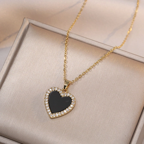 Elegante Hart Hanger Ketting Roestvrij Staal Met Zirkoon En Kunstparelmoer Inleg Voor Dames Mode Sieraden