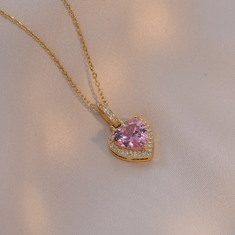Niche Design Heart Pendant Necklace For Women Stainless Steel Zirconia Halo Gold Plated Jewelry Temperament Commuter Gift
