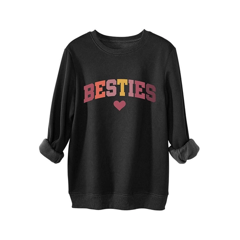 Übergroßes Damen Sweatshirt Baumwollmischung Fleece Rundhalsausschnitt Langarm Besties Buchstabendruck Herzmuster Lässig Herbst Winter