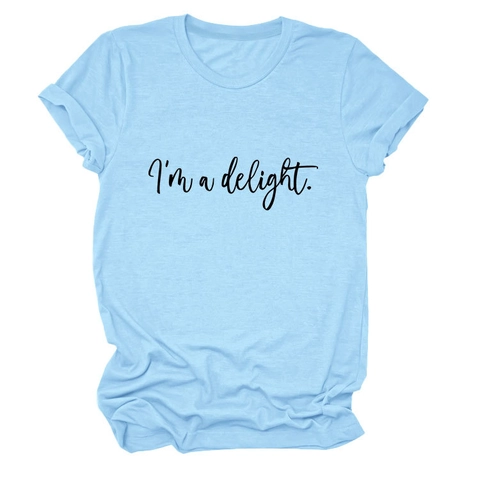 T-Shirt Da Donna A Maniche Corte In Misto Cotone Girocollo Slogan I Am A Delight Top Casual Estivo