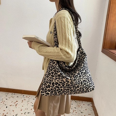 Bolso Tote de Tela con Estampado de Leopardo de Gran Capacidad para Mujer Bolso de Hombro Casual de Moda Vintage Hobo Bolso de Compras