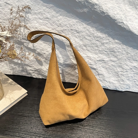 2024 New Women Large Capacity Suede Underarm Bag Vintage Minimalist Solid Color Hobo Shoulder Bag Frosted PU Leather Tote Bag